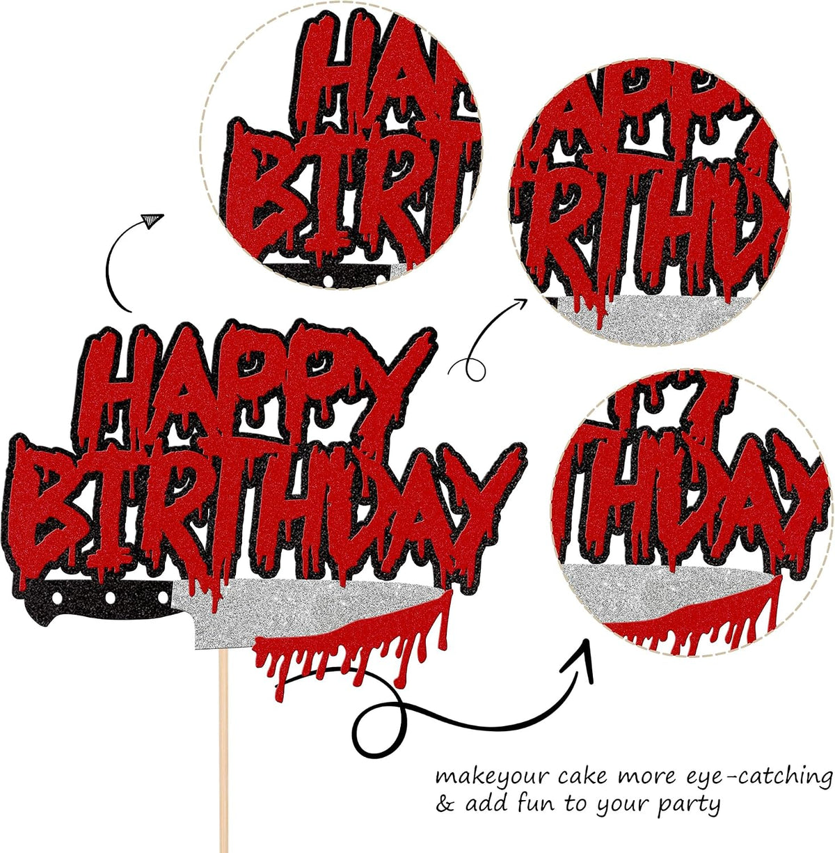 Rsstarxi 24 Have a Killer Birthday glitter horror cupcake toppers - view 18
