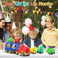 Toddler Car Toy for 2 3 4 5 Years Old, Dinosaur Transport Carrier Truck with 4 Pack Small Pull Back Dino Car, Friction Power Vehicle Christmas Birthday Gift for 18M+ Kids Boys Girls