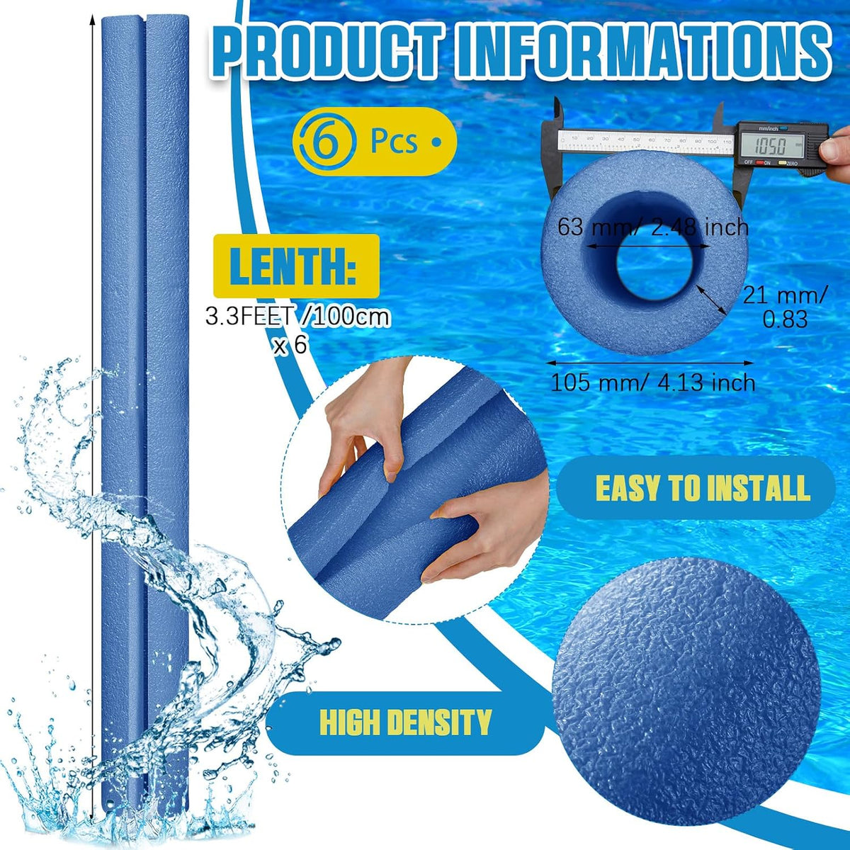 Hanaive jumbo pool noodles, 40 inch hollow EPE foam tubes in black, 4 pack - view 26
