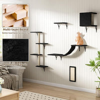 COZIWOW Wall Mounted Cat Furniture, Cat Wall Shelves and Perches, Floating Cat Shelves for Wall Set of 5 (Black)