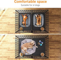aboxoo 48/42 inch XL Dog Crate for Large Dog/Double Medium Dogs,Heavy Duty Metal Dog Cages,All Metal Open Top,Dog Kennel Indoor with Wheels,Floor Grid, Tray, Divider and Feeding Bowl