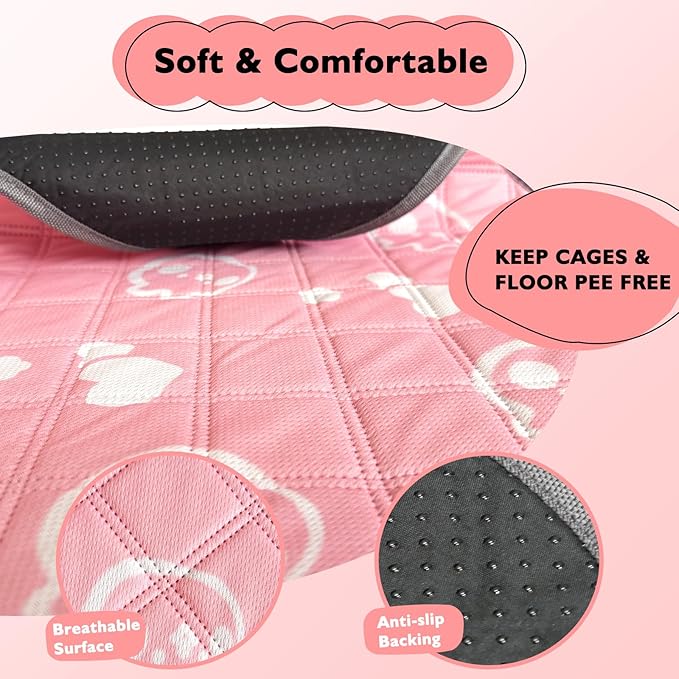 4 Pack Guinea Pig Bedding - Washable Guinea Pig Liners for Midwest Cage, Waterproof Reusable Pee Pads Super Absorbent Mats for Small Animals Pet Rabbit Bunny Hamster Rat (Pink, 48 x 24 Inch)