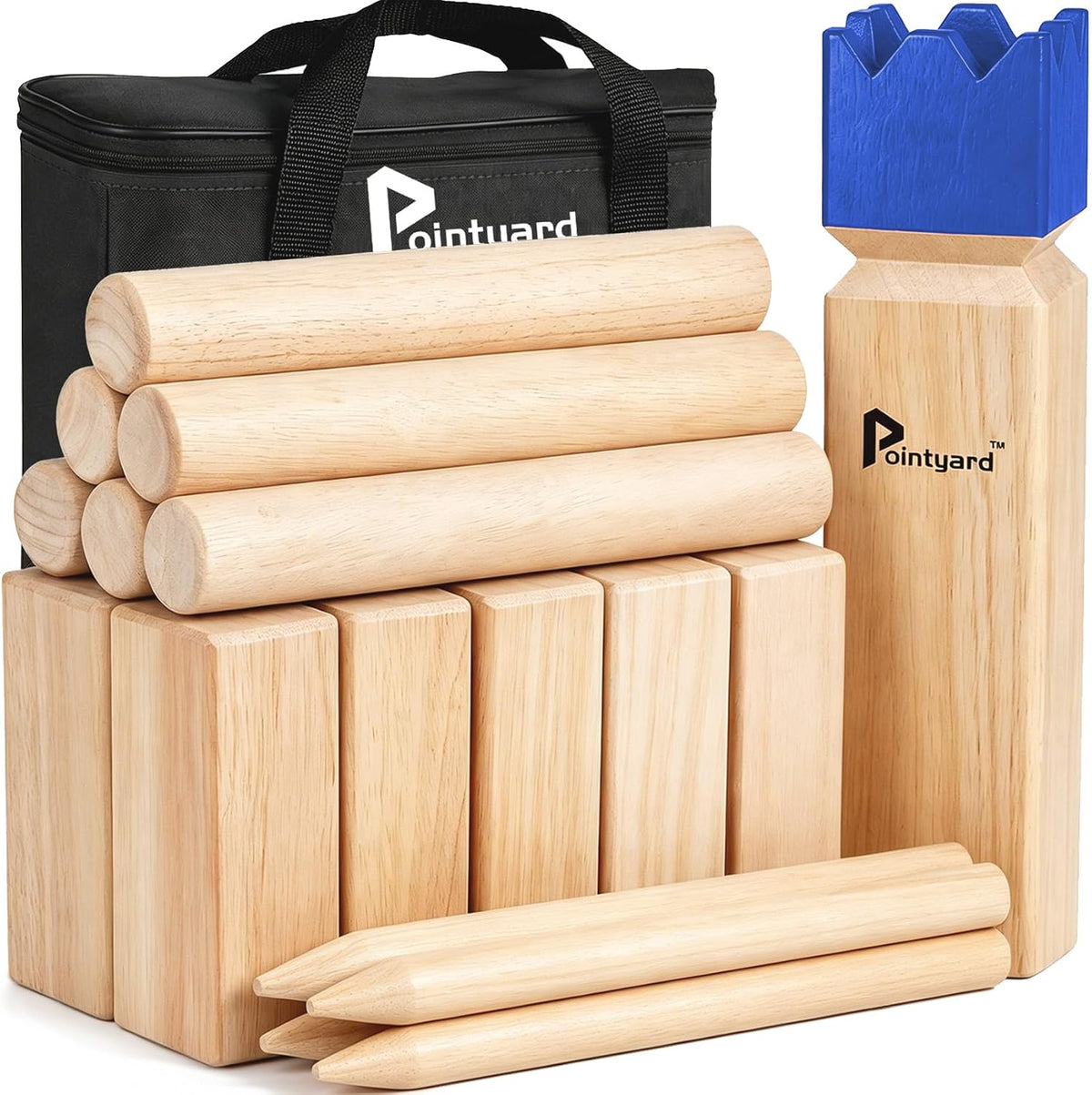 Kubb Yard Game Set Solid Wooden Viking Chess Outdoor Toss Game – Fun for Kids & Family - Blue / 3 Inches Kubb