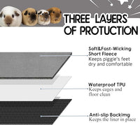 Guinea Pig Cage Liner, 2 Pack - Washable, Reusable, Leakproof Fleece Bedding Pads for Small Animals with Anti-Slip Bottom - for C&C 2X3 Area, Gray
