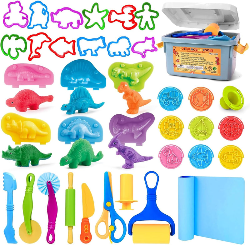 37Pcs Dough Tools Play Sets with Storage Container & Mat for Kids