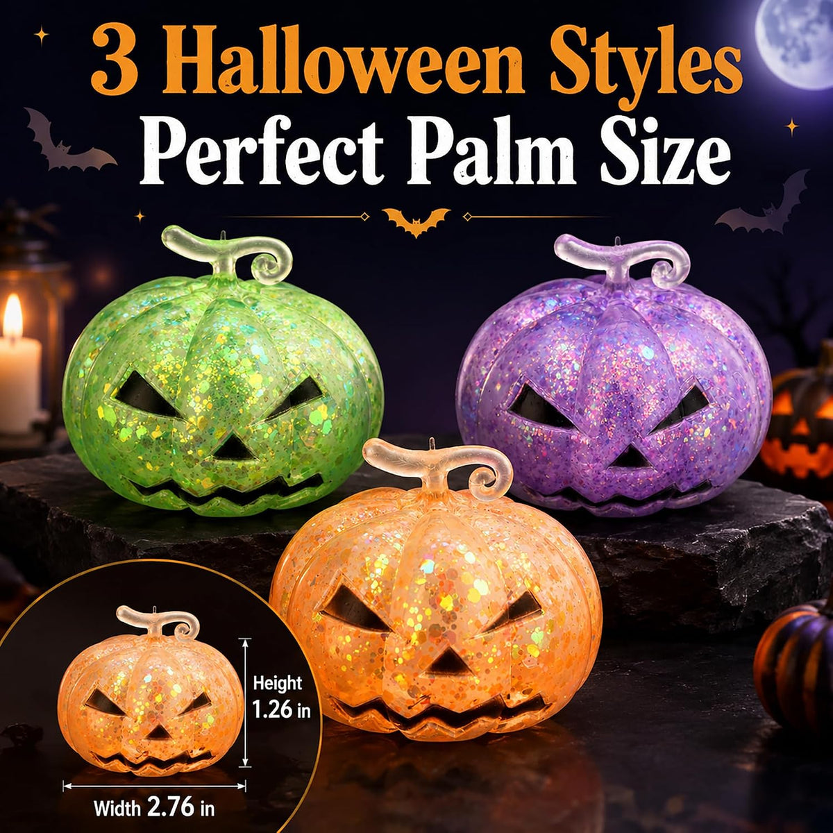 New 6 Packs-Halloween Squishies Toys Slow Rising - 3pc Pumpkin - image 2