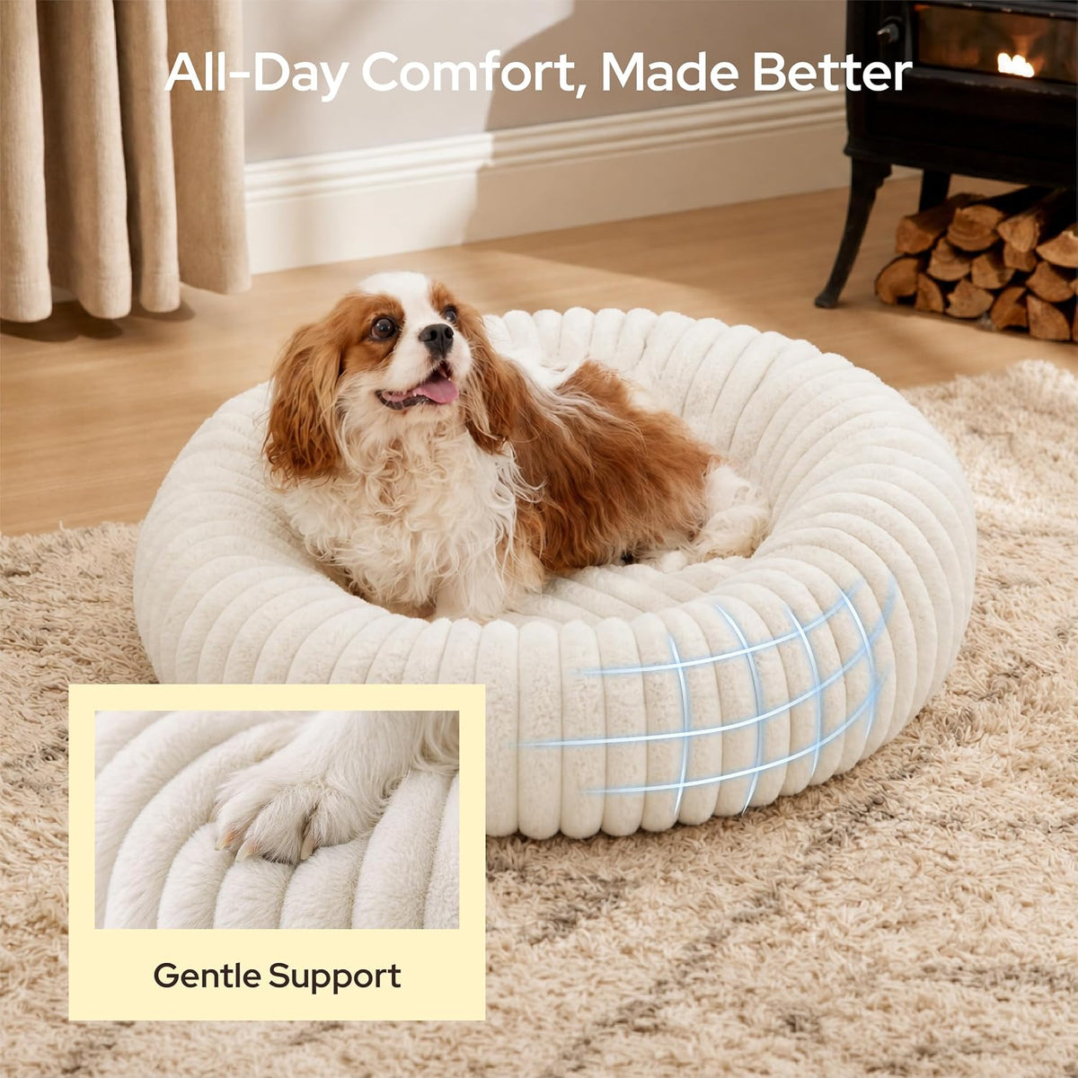 Bedsure ComfyFleece Donut Dog Bed Medium Size Dog with Washable Cover – Essentials for Dogs - M (30x30x8) / Cream - image 3