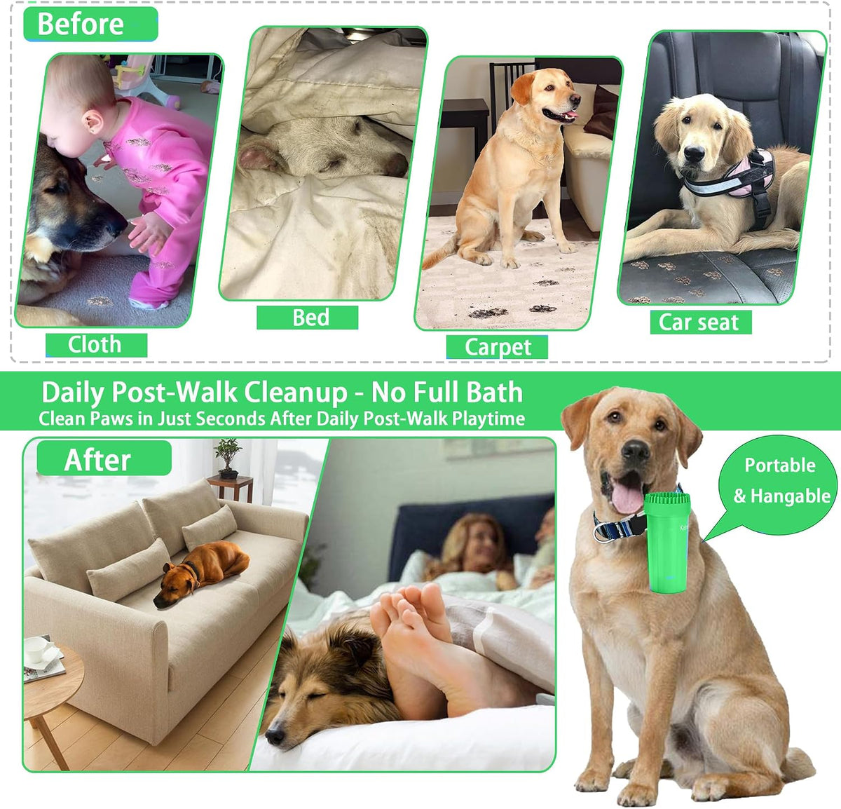 Dog Paw Cleaner Cup with Detachable Top Brush for Large & XL Dogs – Essentials for Dogs - Medium(3Towels&Brush) / Green - image 3