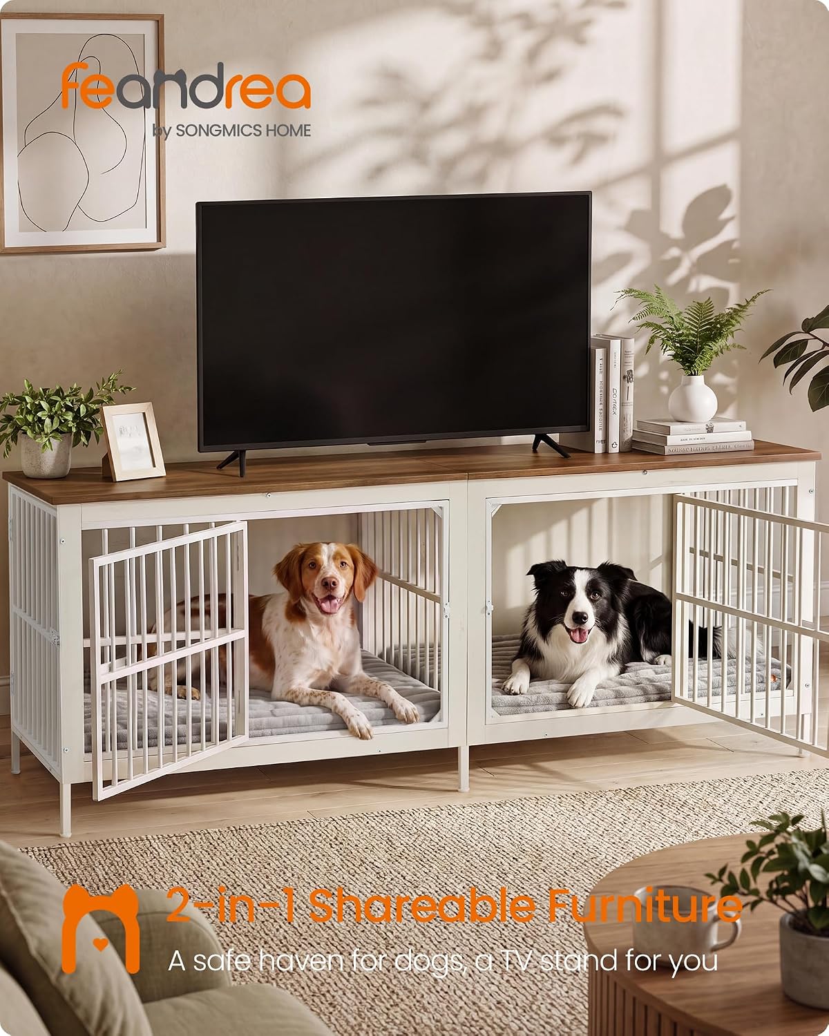Feandrea 38" Dog Crate Furniture - Honey Brown + Matte White / 70.9"L x 23.6"W x 28.9"H - image 2