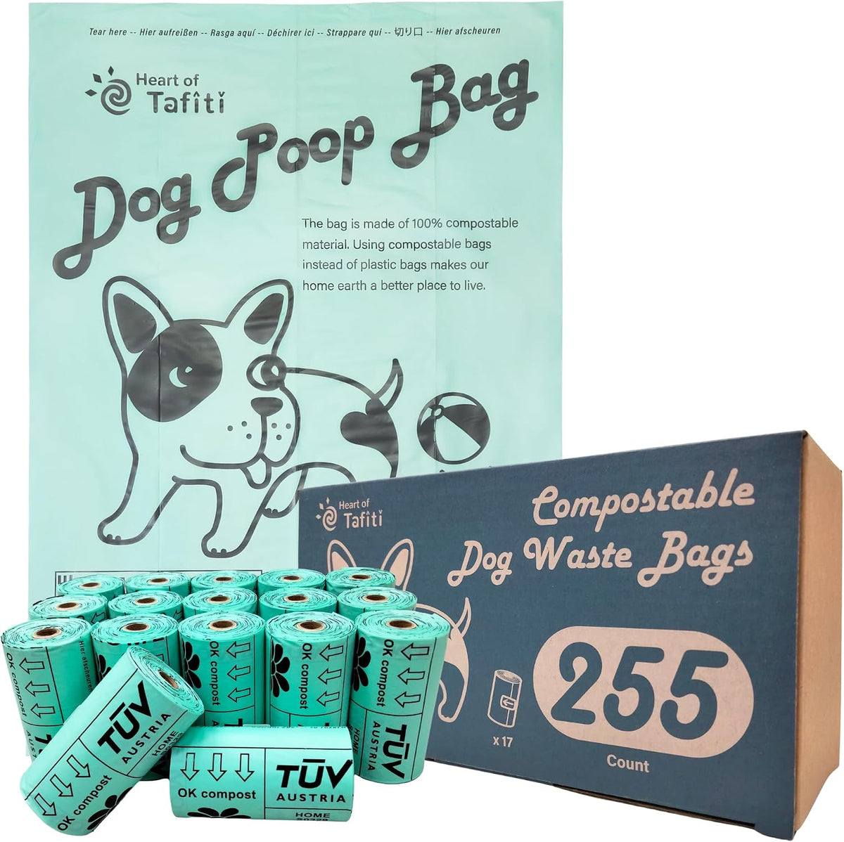 Home Compostable Dog Poop Bags, Plant-Based Dog Waste Bags - 1 Count (Pack of 255) / Refill