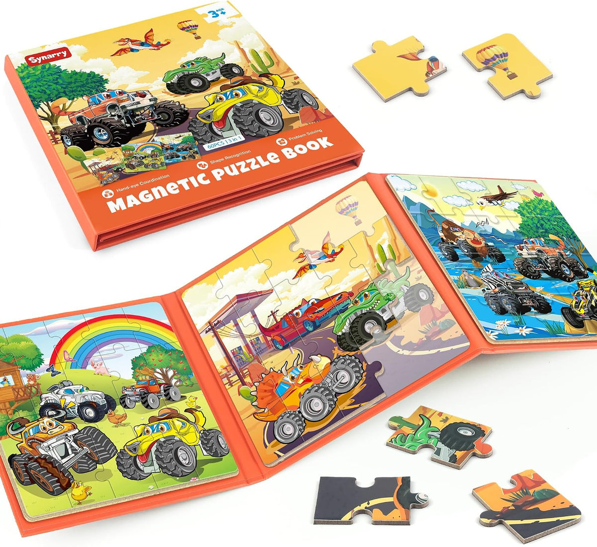 SYNARRY magnetic dinosaur puzzle book with three colorful dinosaur scenes - view 8