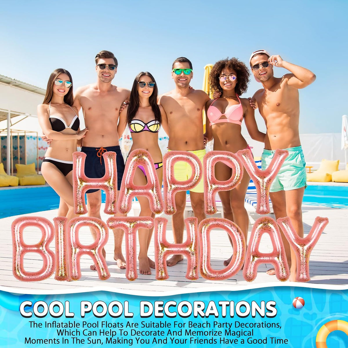 Shappy Happy Birthday Pool Floats Balloon – Fun for Kids & Family - Rose Gold / 20'' / Sequins - image 4