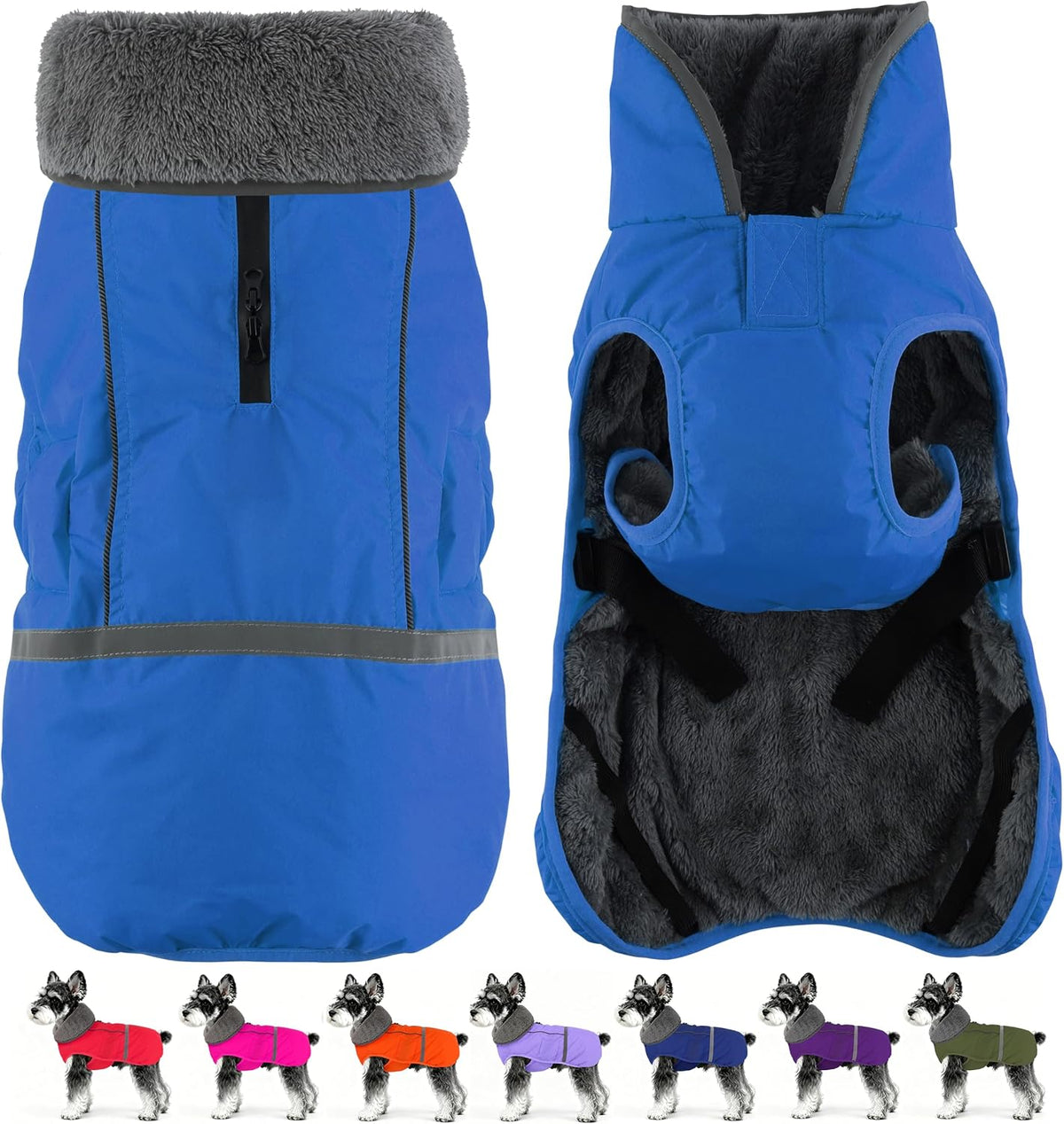 Dogcheer Warm Dog Coat, Waterproof Fleece-Lined Dog Jacket with Leash Hole – Essentials for Dogs - Blue / X-Large