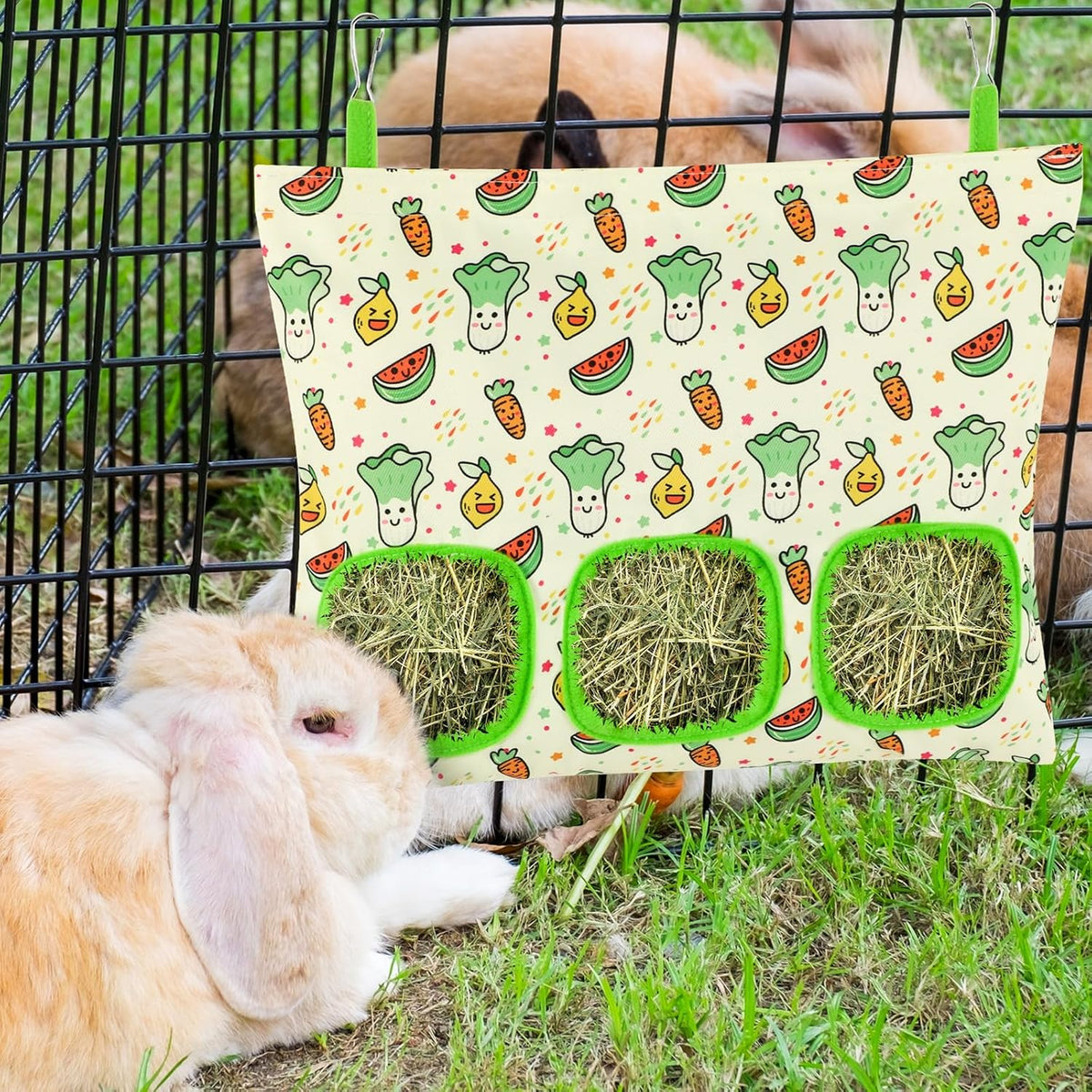 UPINS 2 Pack Guinea Pig Hay Feeder Bag - 34 x 28 cm / Red Green - image 4
