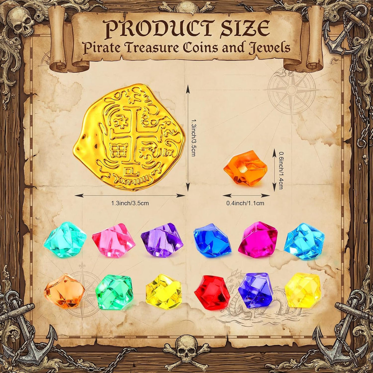 Hanaive 150 Pcs Plastic Pirate Gold Coins Fake Gems Set - Gold / Novel Style - image 2