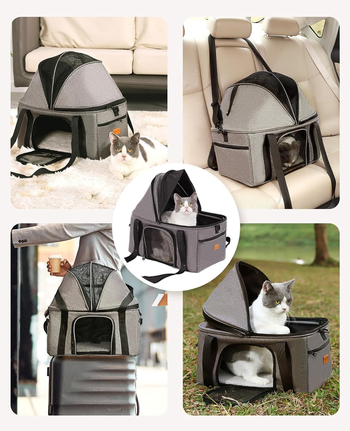 BurgeonNest Top-Expandable Cat Carrier with Semi-Open Canopy - Grey / Large - image 3
