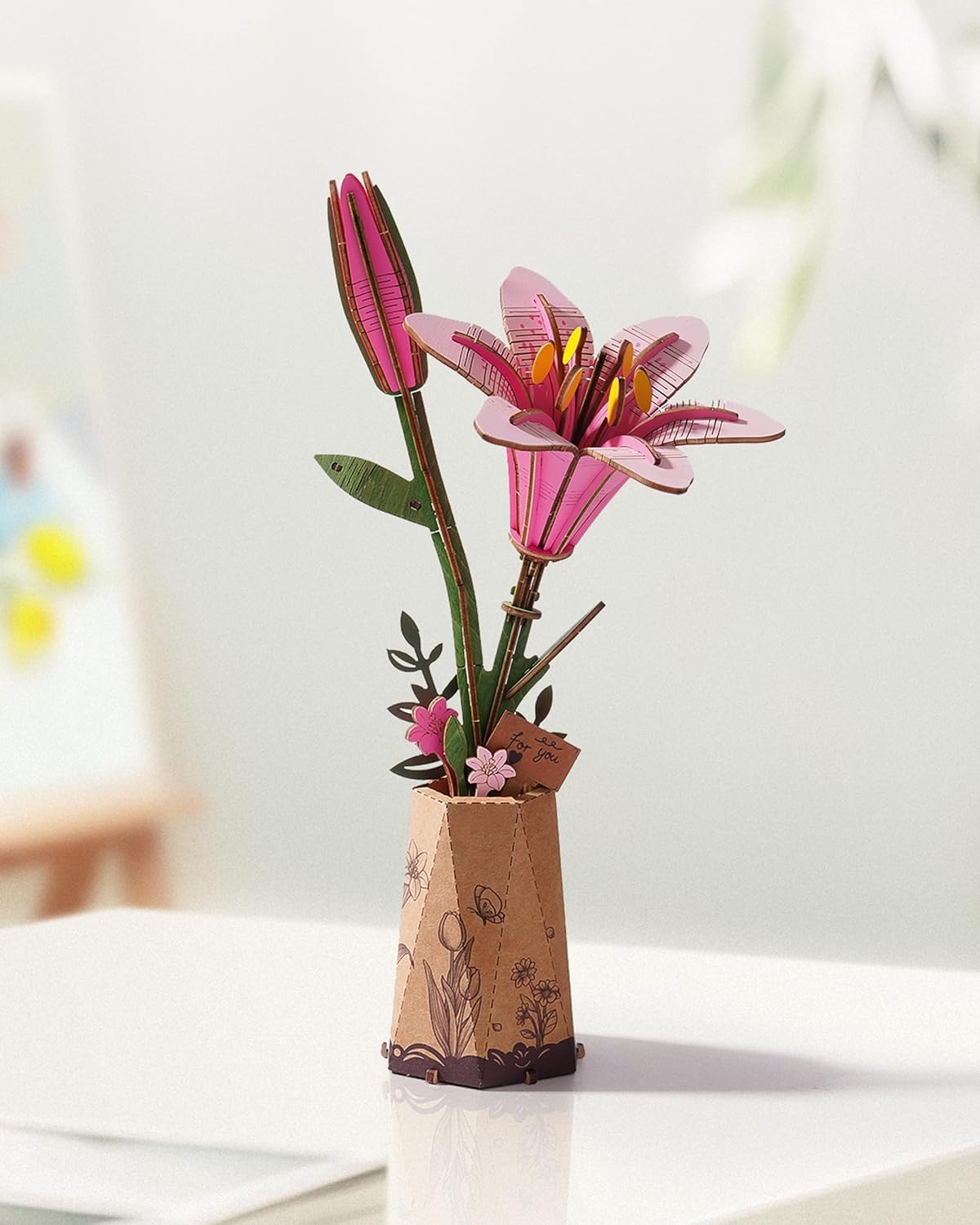 Wowood 3D wooden pink lily flower puzzle assembled model - view 22