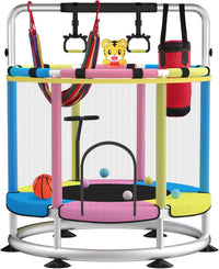 BLINWORLD toddler trampoline with enclosure net, T-handrail and basketball hoop - view 3