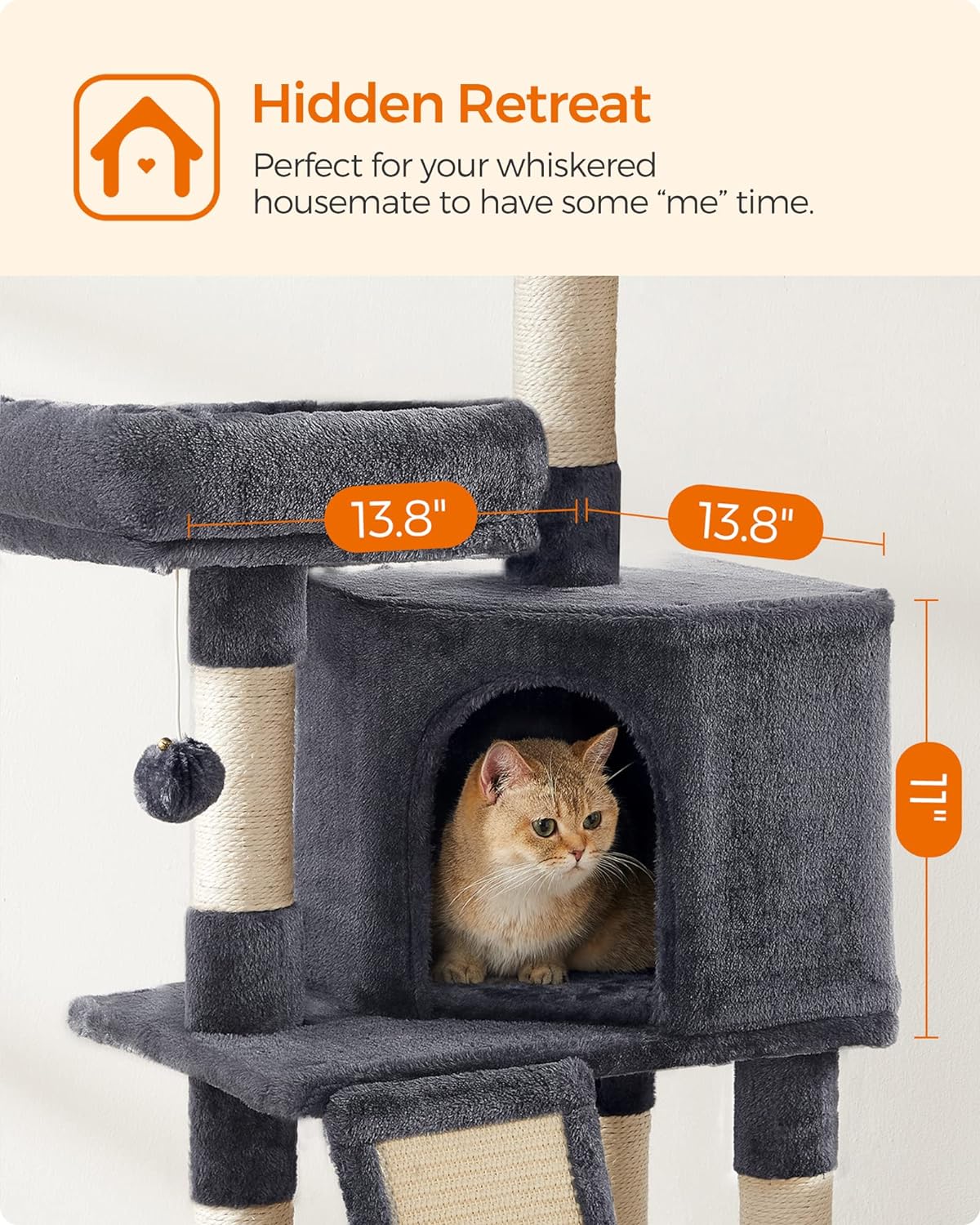 Feandrea Cat Tree, Plush Climbing Condo, Green - Smoky Gray - image 4