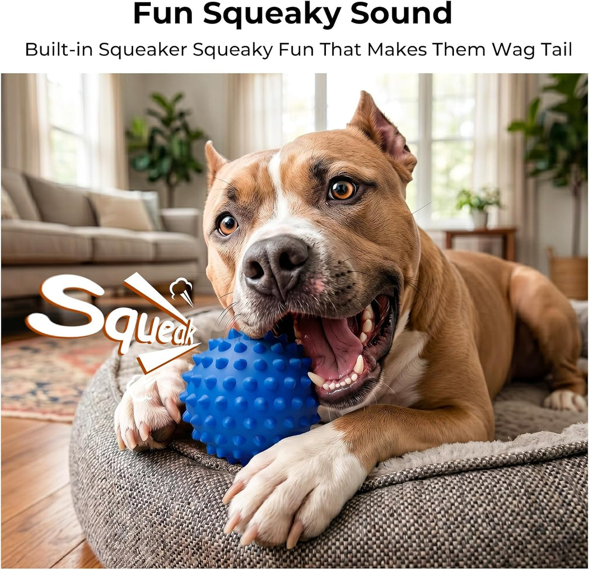 3.5''Durable Squeaky Dog Ball for 25-80lbs Aggressive Chewers – Essentials for Dogs - 2 PC-Bacon-Blue - image 2
