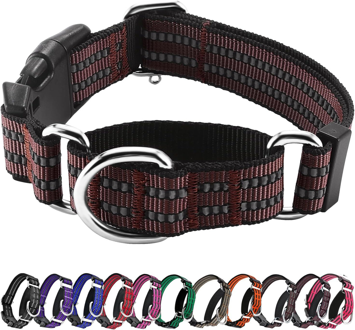 Martingale Collar for Dogs, Reflective Escape Proof, M - Coffee Brown / Medium