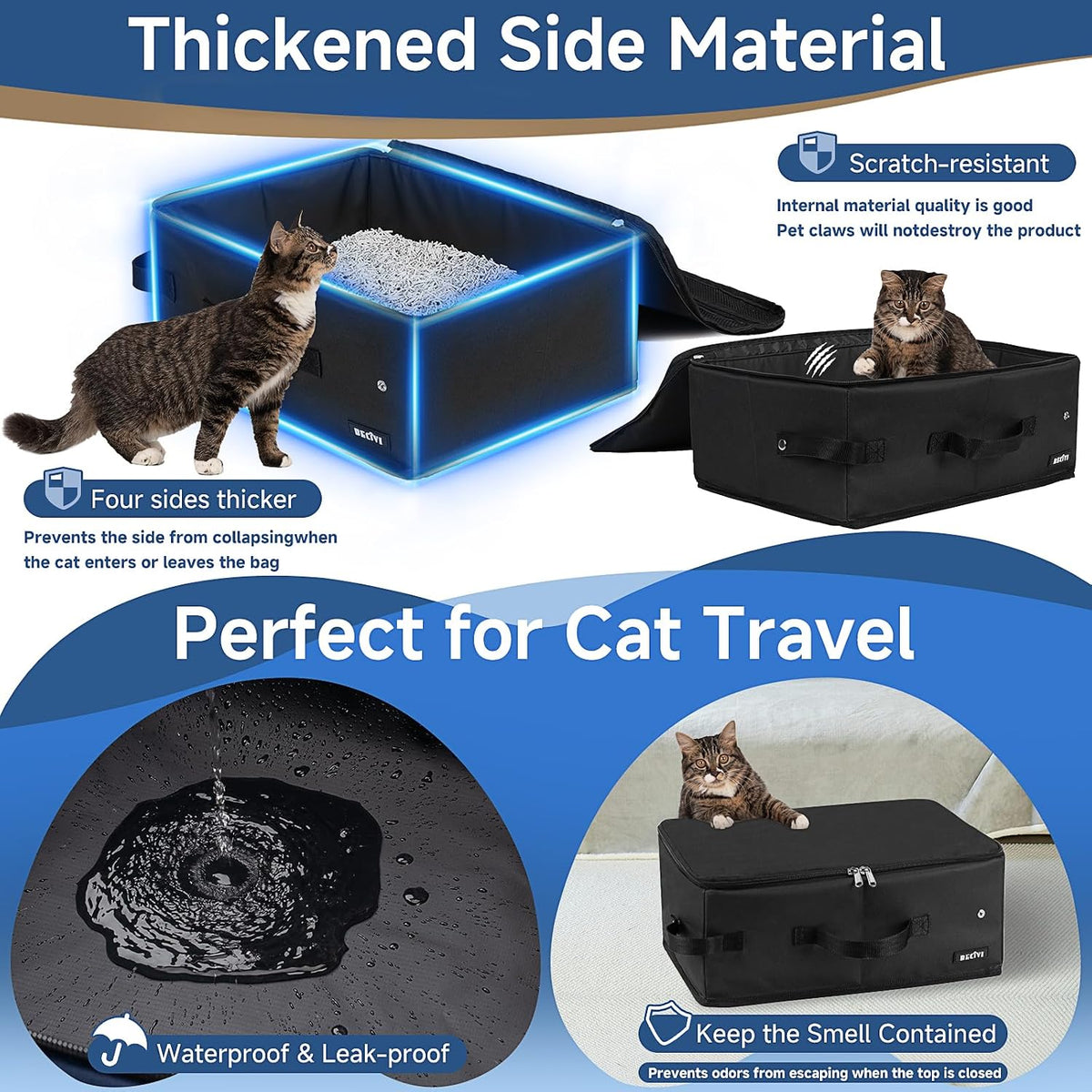 Portable Cat Travel Litter Box with Lid and 10 Pcs Disposable Liner - BLACK - image 3