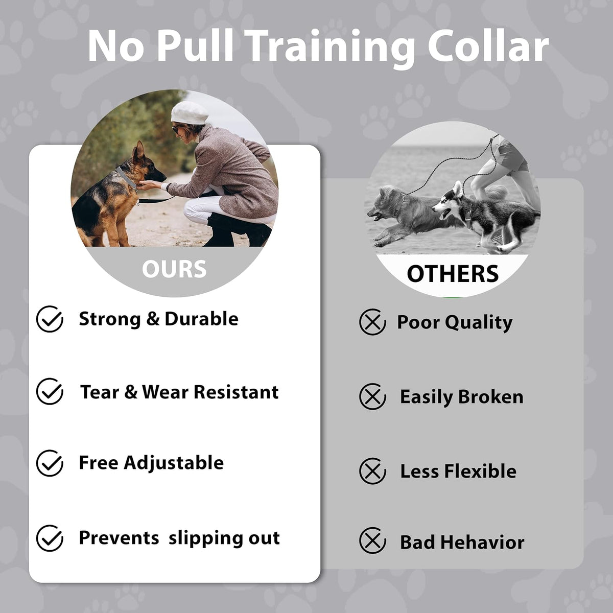Martingale Dog Collar, Adjustable No Buckle Slip Collar, XS - Grey / Small(Length:11-15'', Width:3/4'') - image 4