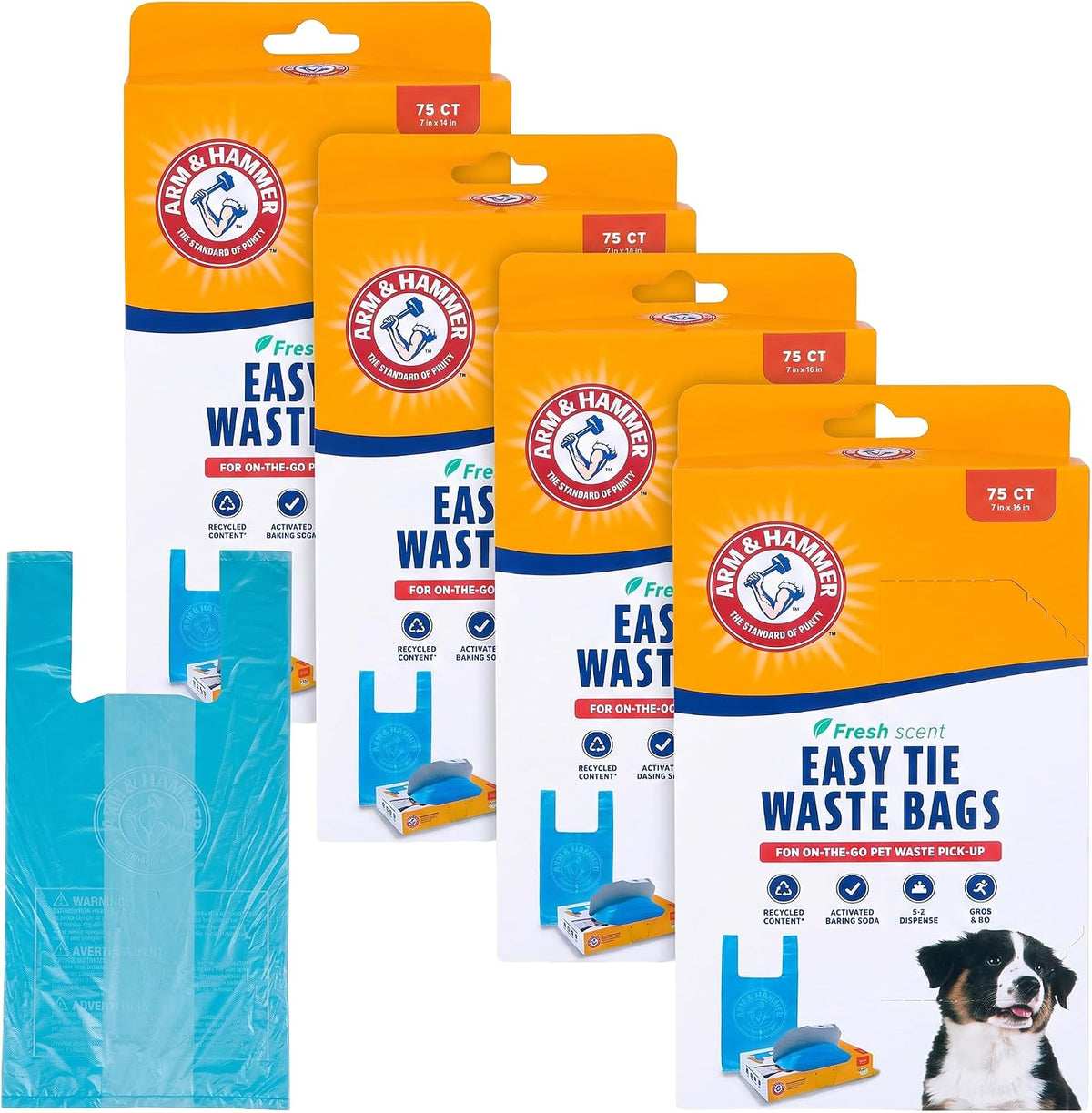 ARM & HAMMER 71041 Easy-Tie Waste Bags, Blue - 75 Count (Pack of 4)
