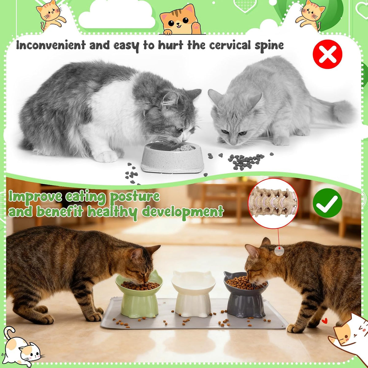 3 Pcs Raised Cat Bowl 15° Elevated Cat Food Bowl Tilted Cats Bowls - Green, Grey, White - image 2