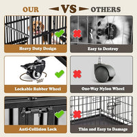 Dog Crate with Removable Tray, 37/42/46 Inch Indestructible and Escape Proof Steel Dog Cage Kennel for High Anxiety Dogs, Heavy Duty Dog Crate with Wheels, Double Door, Extra Large XL XXL