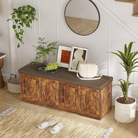 DINZI LVJ Shoe Bench, Entryway Storage Bench with Doors, Cushion, 2-Tier Shoe Rack with 8-Cubby, 47.2”L x 13.8”W Shoe Organizer Cabinet, Adjustable Shelf, Living Room, Bedroom, Rustic Brown