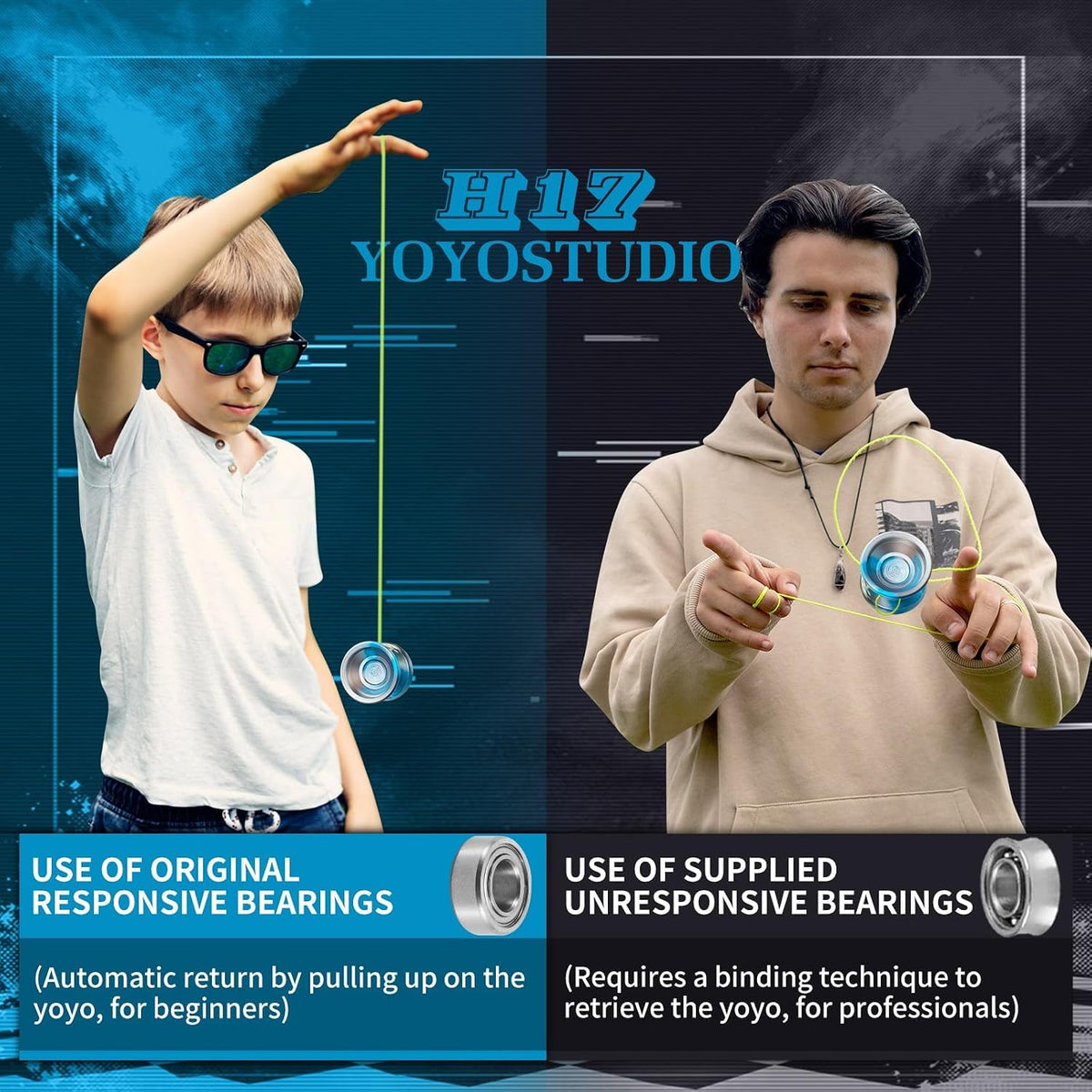 YOYOSTUDIO H17 dual purpose aluminum trick yoyo with strings, glove and case - view 24