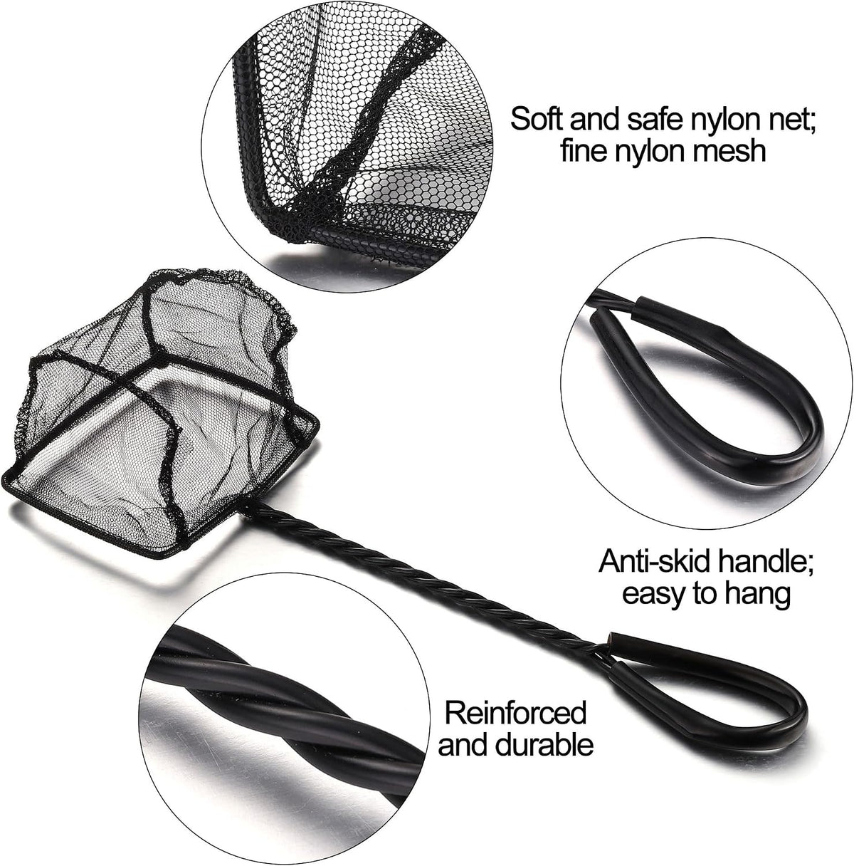 Mogoko 2 Pack Aquarium Net Fish Net Small Net Multi-Size Fine Mesh - 3. Black / 4 Inch - image 3