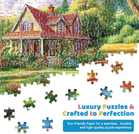 EIYRURU 300 piece jigsaw puzzle of a cottage garden with swans and bridge - view 23