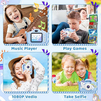 Kids Camera, Toys for Toddlers Age 3-8 Year Old Girl Christmas Birthday Gifts, Children Digital Camera with Cartoon Soft Silicone Cover and 32GB Card (Azure)