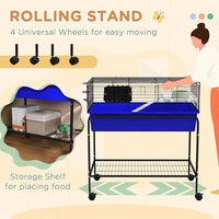 PawHut Two-Story Small Animal Cage Removable from Stand, Guinea Pig Cage with Shelf & Wheels, Pet Habitat for Hedgehog, Chinchilla, Ferret, 33" x 18.5" x 35", Blue