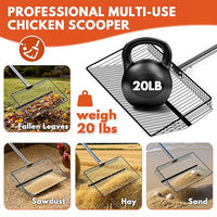15inch Large Chicken Poop Scooper, 2 Slot Widths (0.16"&0.28"), 39" to 76" Adjustable Stainless Steel Handle, Sifting Litter Shovel for Chicken Coop/Stables/Farm Cleaning(with Effortless Grip)