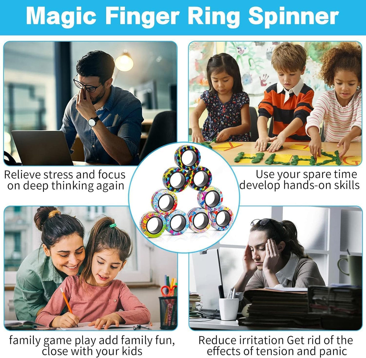 24Pcs Magnetic Rings Fidget Toys Spinner Set Halloween Decor Party - 12 Pcs - image 4