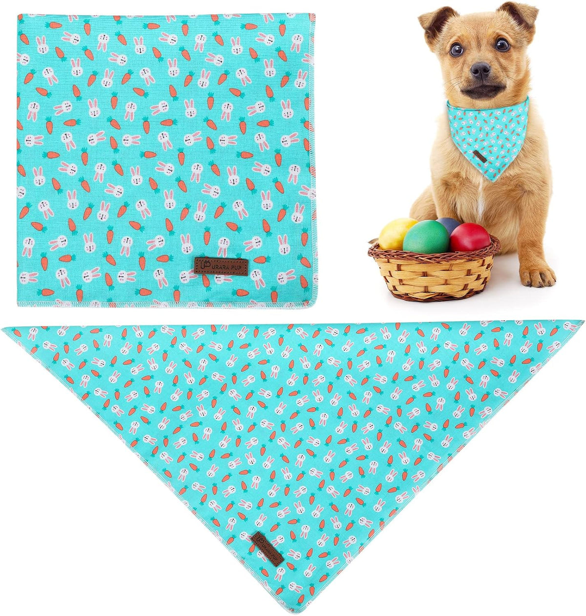 Summer Dog Bandana, UP URARA PUP Strawberry Triangle Bid Scarf for Medium Large Dogs, Cotton - BlueRabbit / L - image 3