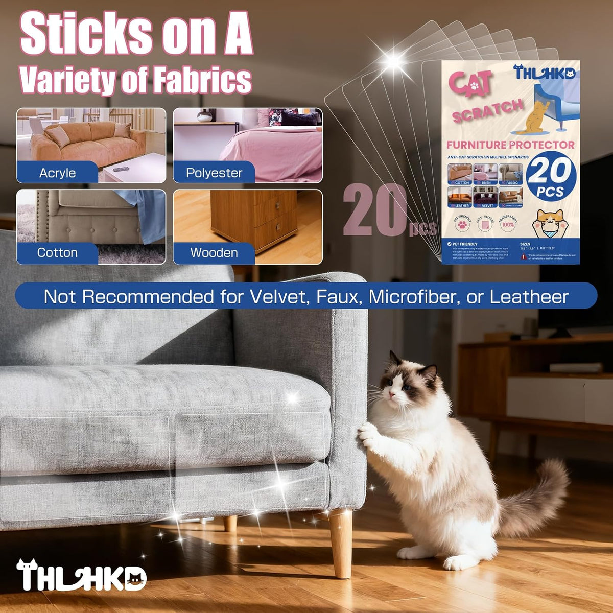 20-piece clear cat scratch furniture protector sheets - view 2