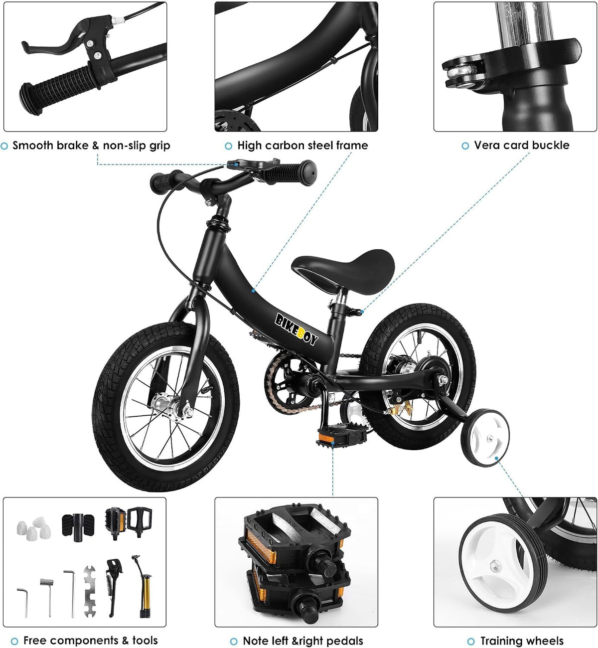 bikeboy 2 in 1 balance bike with pedals and hand brake, 12 14 16 inch wheels - view 15