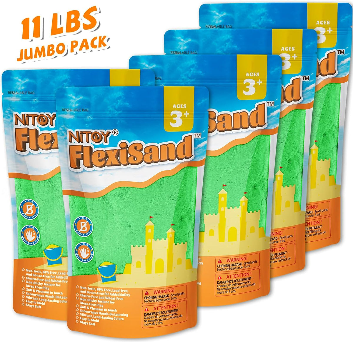 NiToy FlexiSand 11lbs Toy Sand 5 Colors Self-Sticking Non-Toxic - Green - image 4