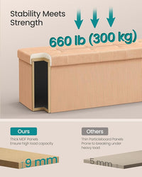 SONGMICS MAZIE Collection - Storage Ottoman Bench, Foldable Foot Rest, 15 x 43 x 15 Inches, End of Bed Bench, Storage Chest, Load 660 lb, Living Room, Bedroom, Entryway, Apricot ULSF604O01
