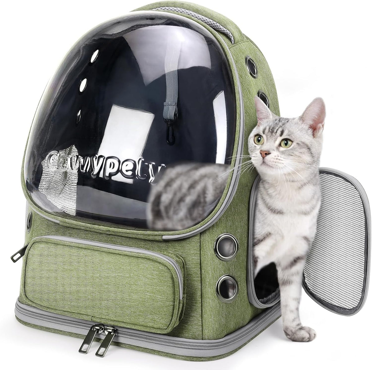 Cat Backpack Carrier, Breathable Cat Carrier Large Space Bubble Pet Backpack for Kitty Small Dog up - Green