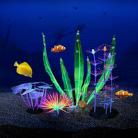 Glowing Fish Tank Decoration Aquarium Plants Accessories Kit #2 – Essentials for Fish - Coral+Sea Urchin Ball+Kelp+Feather Coral