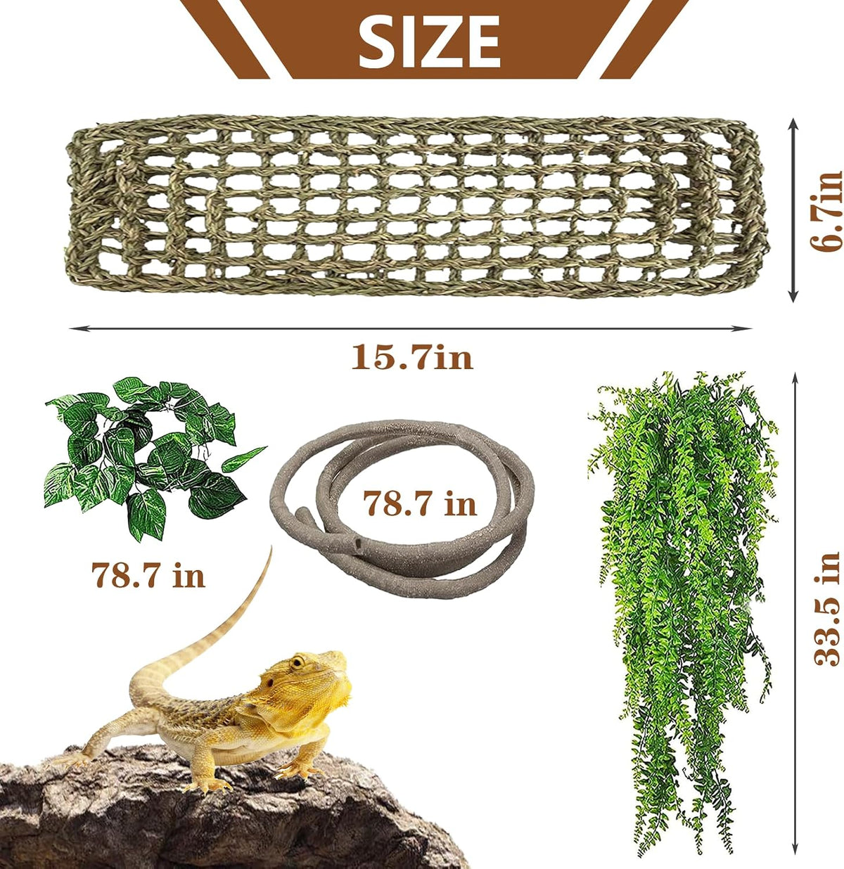 Bearded Dragon Hammock,Lizard Lounger Reptile Tank Hanging Plants Climbing Jungle Vines Flexible - Type：M-Rectangular hammock - image 3