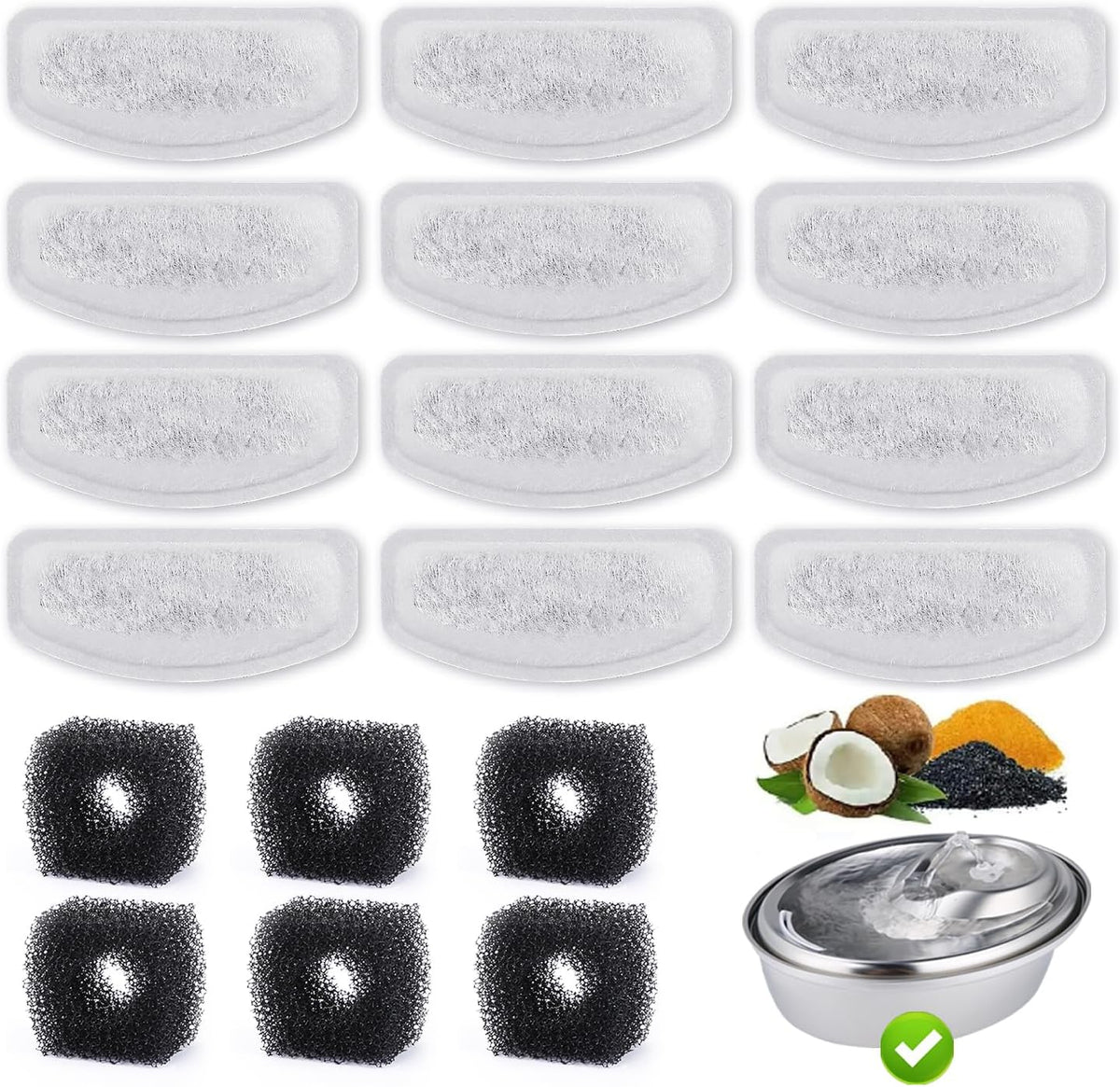 12 Pack Replacement Filters for D60 100oz/3L Automatic Pet Fountain - For 67oz D30