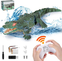 GearRoot remote control crocodile boat toy with glowing eyes swimming in a pool