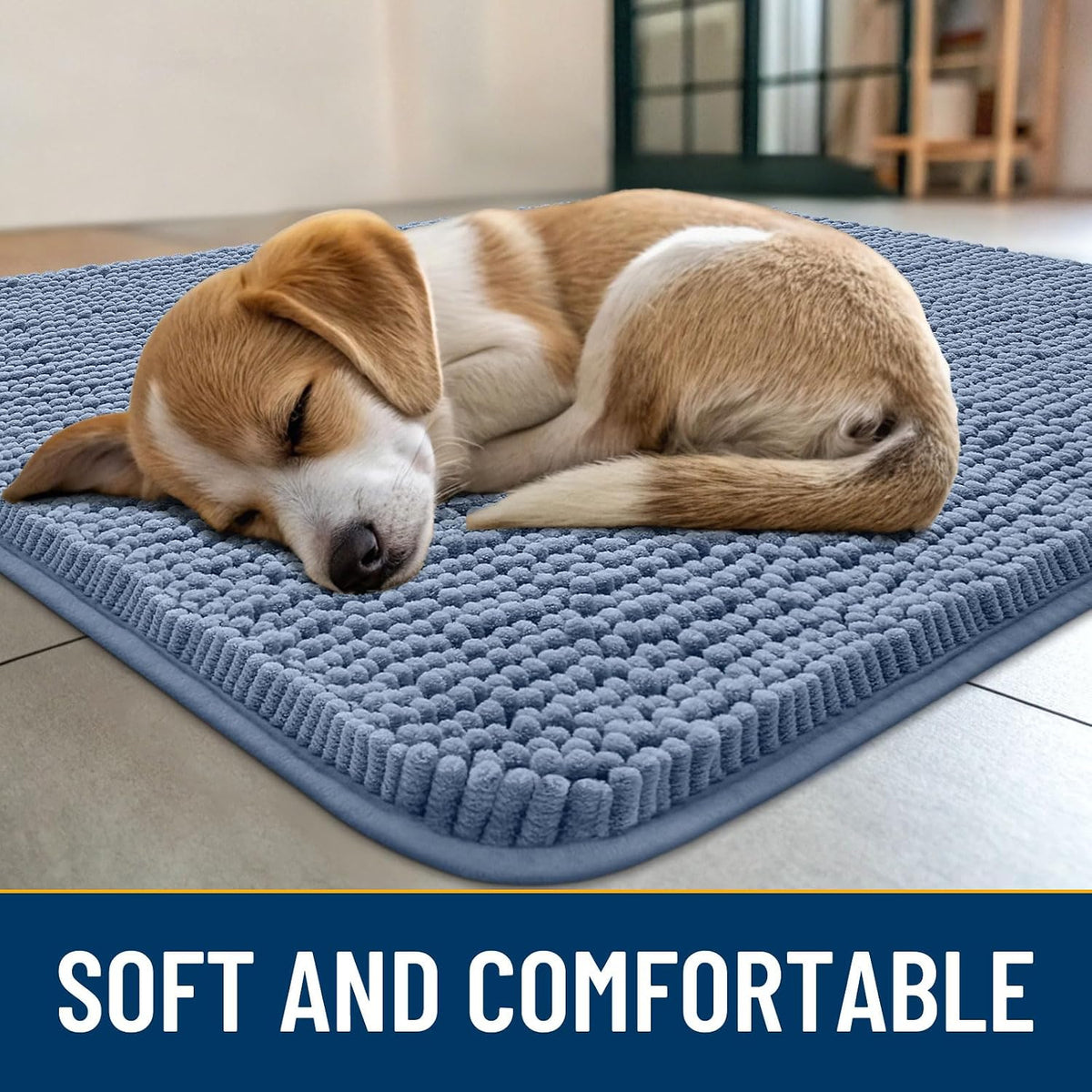 Smiry Dog Door Mat for Muddy Paws 30x20 - Classic Solid / Airy Blue / 34"X21" - image 2