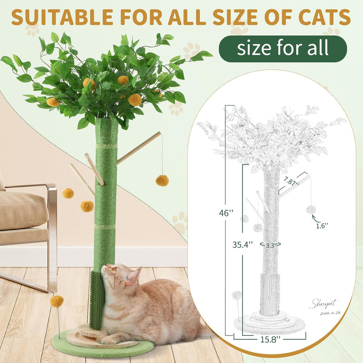 46" Tall Cat Scratching Post - Green(46" Tall) - image 2